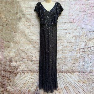 JS Collections Size 4 Maxi Dress Gown V-Neck Sequins Dark Blue Bridesmaid Party